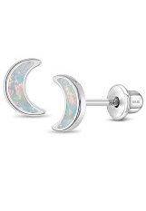 nice opal crescent moon shaped screw back baby earrings
